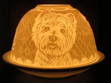 Starlight Windlicht Nr. 412, West Highland White Terrier, Porzellan Windlicht