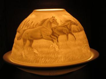 Starlight Windlicht Nr. 418, Pferde auf Koppel, Porzellan Windlicht