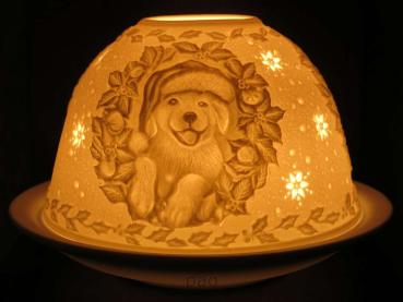 Starlight Windlicht Nr. 436, Hund mit Weihnachtsmütze