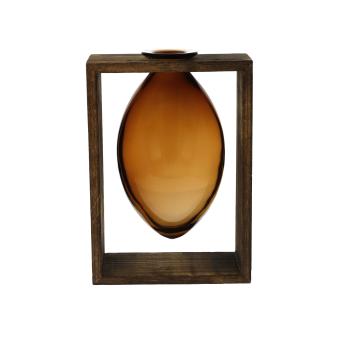 Vase Smoky Amber im Holzrahmen, Goebel Porzellan