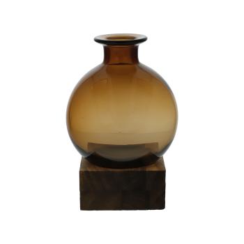 Vase Smoky Amber auf elegantem Holzsockel, Goebel Porzellan