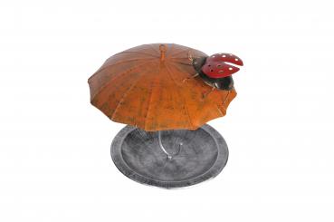 Futterhaus Schirm + Marienkäfer, rund, orange-silber, Metallfigur, 4055, Medusa