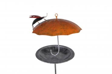 Futterhaus Schirm + Marienkäfer, rund, orange-silber, Metallfigur, 4055, Medusa