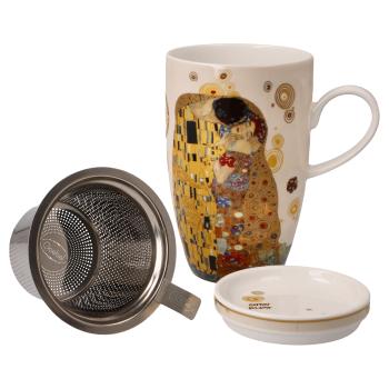 Teetasse mit Deckel und Sieb, Der Kuss, Gustav Klimt, Goebel