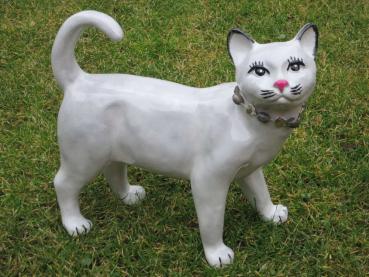 Katze Mona stehend, Höhe 35 cm, Farbe hellgrau, Gartenfigur