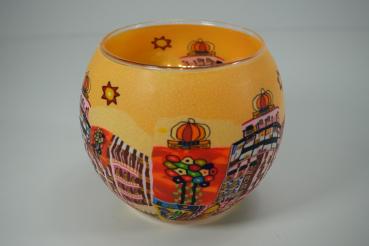 Leuchtglas Nr. 109325 bekanntes Künstlermotiv gelb, Windlicht