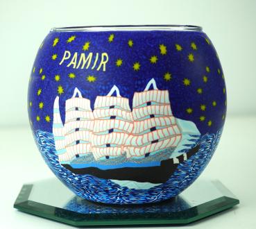 Leuchtglas Nr. 109472, Künstlermotiv Schiffe, Pamir blau, Windlicht