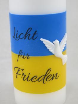 Licht für Frieden mit weißer Taube,  Stumpenkerze, 150/60