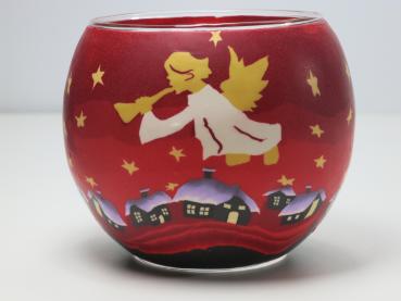 Leuchtglas Nr. 109511, Engel mit Trompete, Windlicht, Hellmann GmbH Erlangen