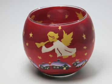 Leuchtglas Nr. 109511, Engel mit Trompete, Windlicht, Hellmann GmbH Erlangen