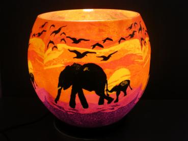 Lampe, Leuchtglas elektrisch, LED, Elephant with Baby, XXL