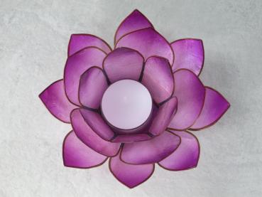 Lotuslicht, Lotusblüte als Teelichthalter, Farbe lila, Windlicht