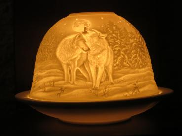 Dome Light Windlicht Wölfe bei Nacht, 32059, Kerzenfarm Hahn