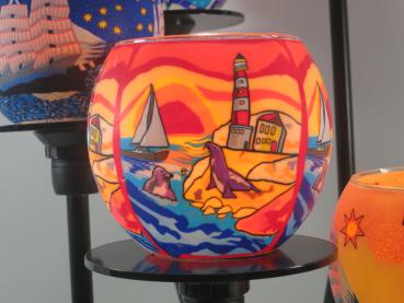 Lampe Leuchtglas Standleuchter Schiffe vor der Küste, 6armig