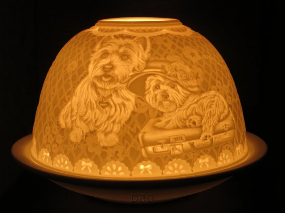 Starlight Windlicht Nr. 412, West Highland White Terrier, Porzellan Windlicht