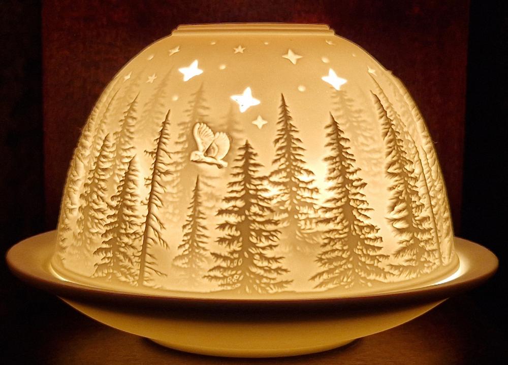 Starlight Windlicht Nr. 558 Katzen im Mondschein, Porzellan Windlicht