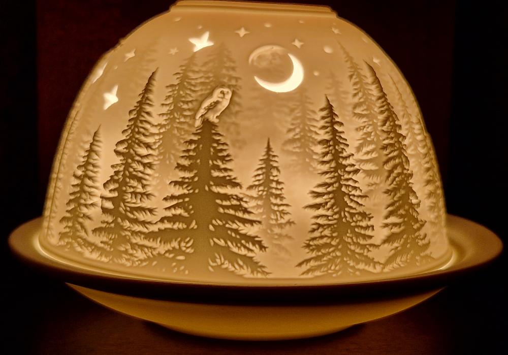 Starlight Windlicht Nr. 558 Katzen im Mondschein, Porzellan Windlicht