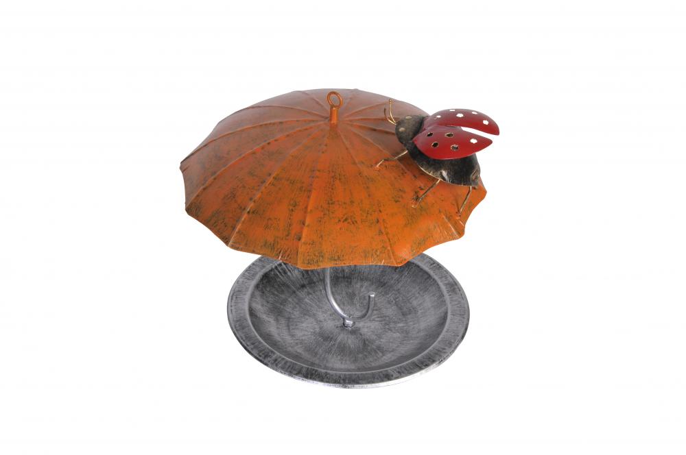 Futterhaus Schirm + Marienkäfer, rund, orange-silber, Metallfigur, 4055, Medusa