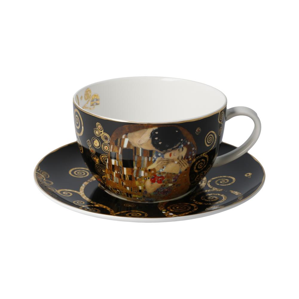 Der Kuss, Tee- und Cappuccinotasse, schwarz, Gustav Klimt