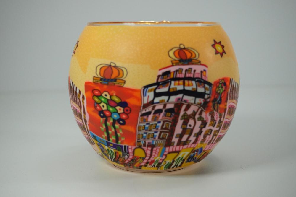 Leuchtglas Nr. 109325 bekanntes Künstlermotiv gelb, Windlicht