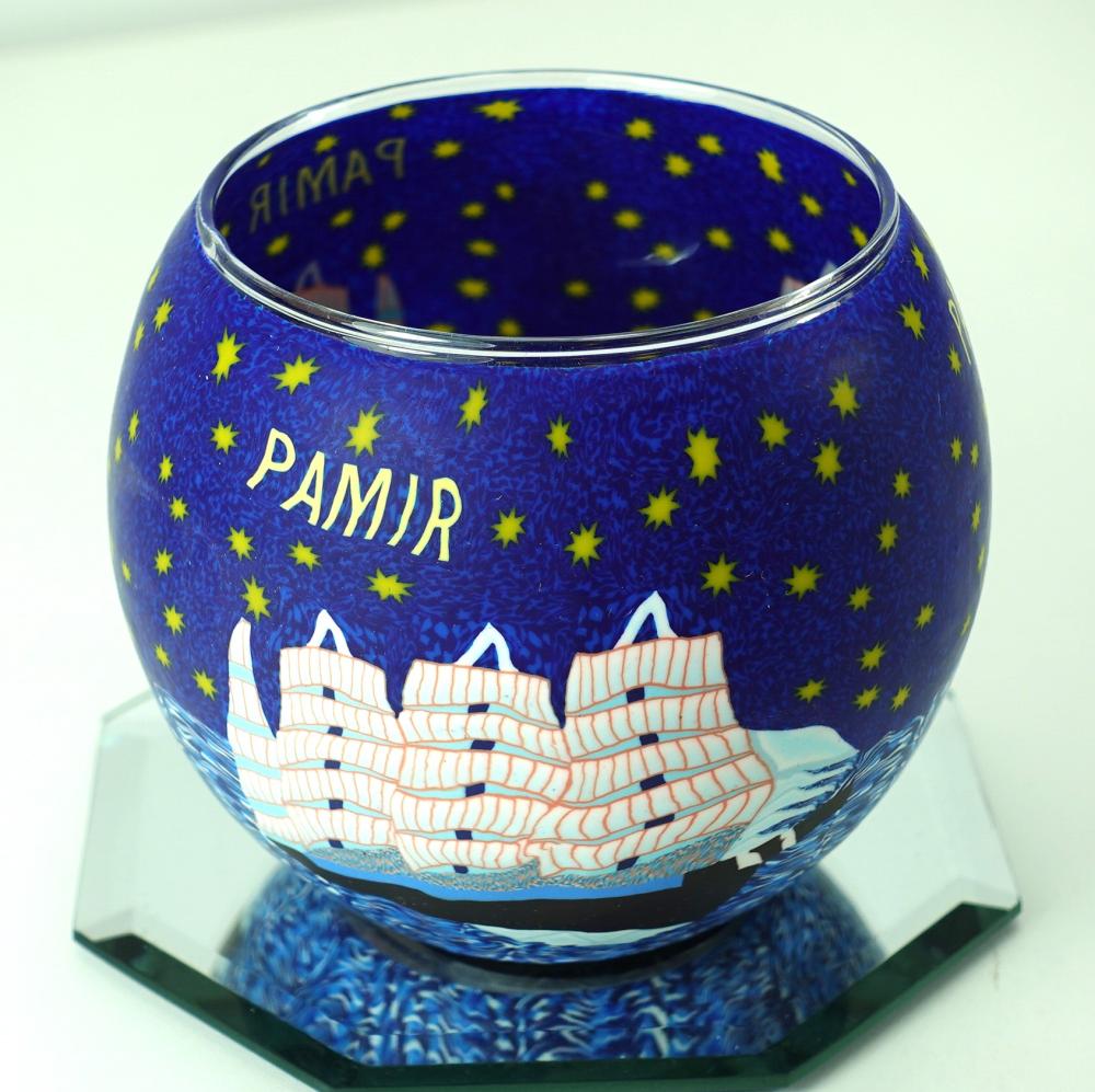 Leuchtglas Nr. 109472, Künstlermotiv Schiffe, Pamir blau, Windlicht
