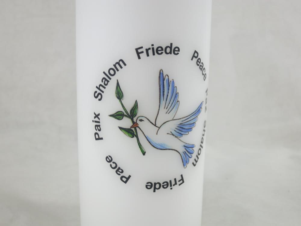 Friedenslicht mit blauer Taube, Stumpenkerze, 150/60, Kerzen Wenzel