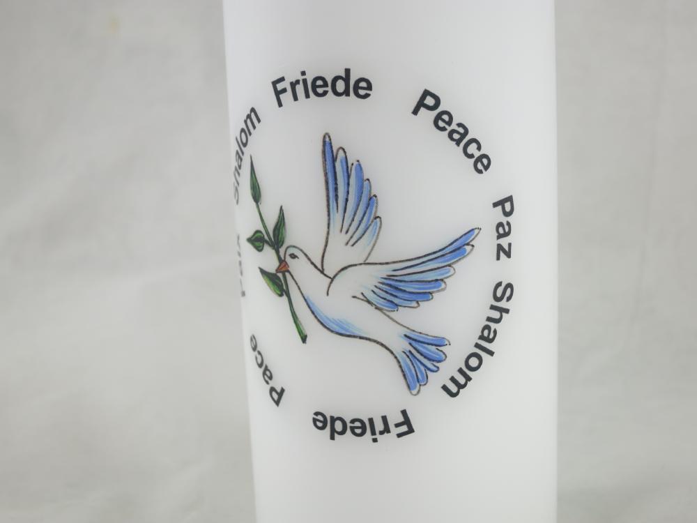 Friedenslicht mit blauer Taube, Stumpenkerze, 150/60, Kerzen Wenzel