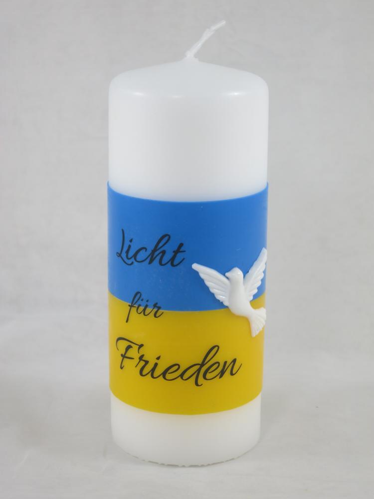 Licht für Frieden mit weißer Taube,  Stumpenkerze, 150/60