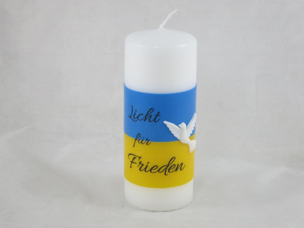 Licht für Frieden mit weißer Taube,  Stumpenkerze, 150/60