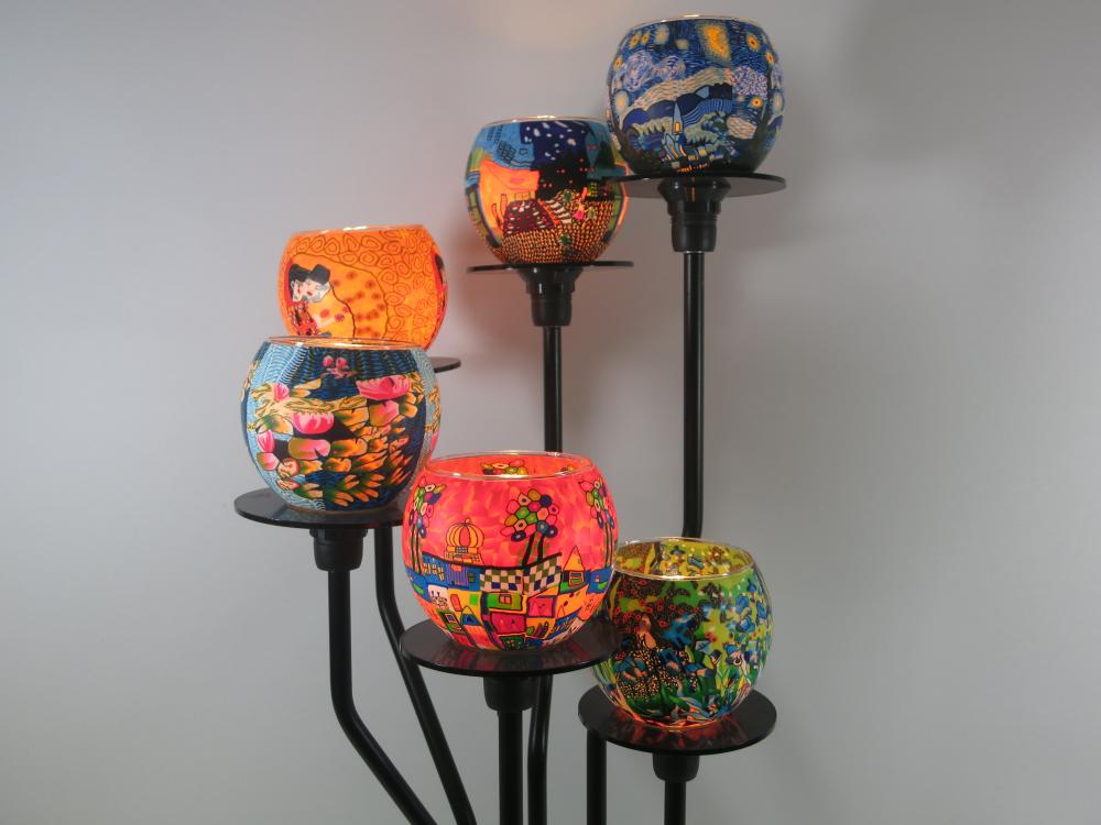 Lampe Leuchtglas Standleuchter berühmte Künstler, 6armig