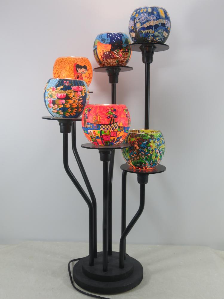 Lampe Leuchtglas Standleuchter berühmte Künstler, 6armig