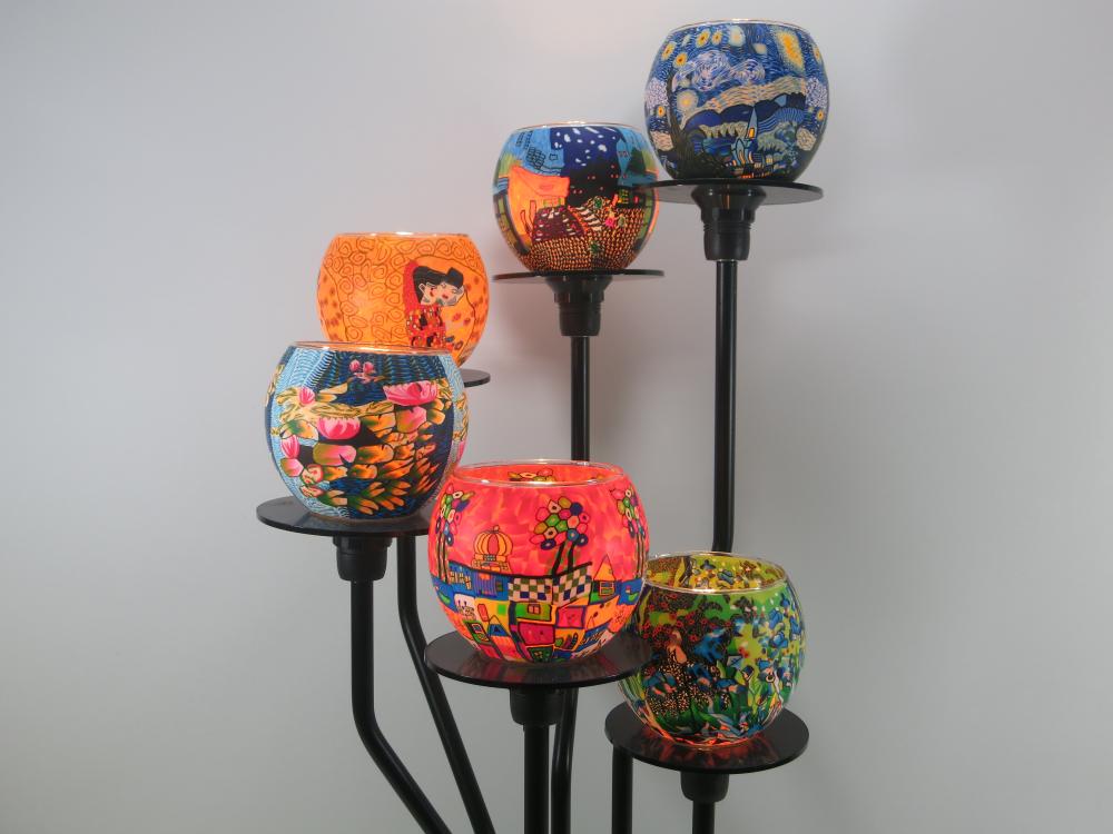 Lampe Leuchtglas Standleuchter berühmte Künstler, 6armig