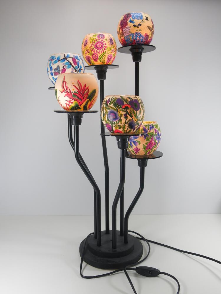 Lampe Leuchtglas Standleuchter Tropic Flower, 6armig