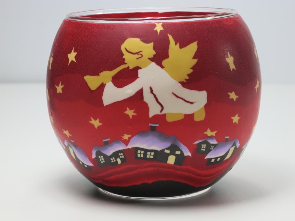 Leuchtglas Nr. 109511, Engel mit Trompete, Windlicht, Hellmann GmbH Erlangen