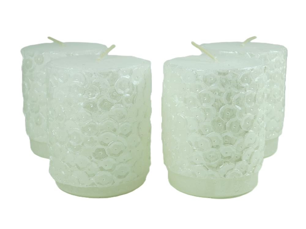 Kerze Malia, Safe Candle, Set 4 Stück, Farbe weiß-perlmutt, Größe 80/65 mm, Kerzen Wenzel
