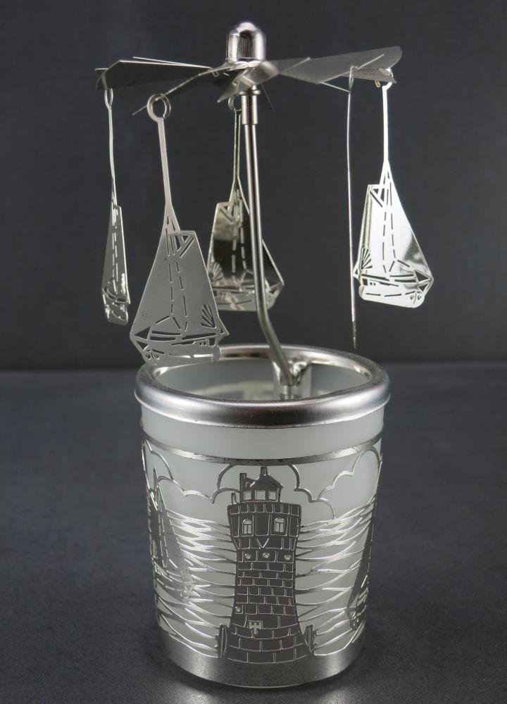 Glas Karussell Lighthouse und Ship, Farbe silber