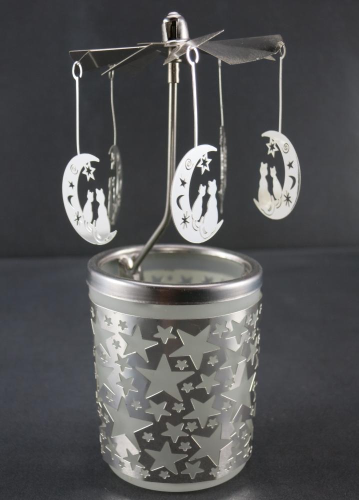 Glas Karussell Moon und Cat, Glas Karussell Windlicht