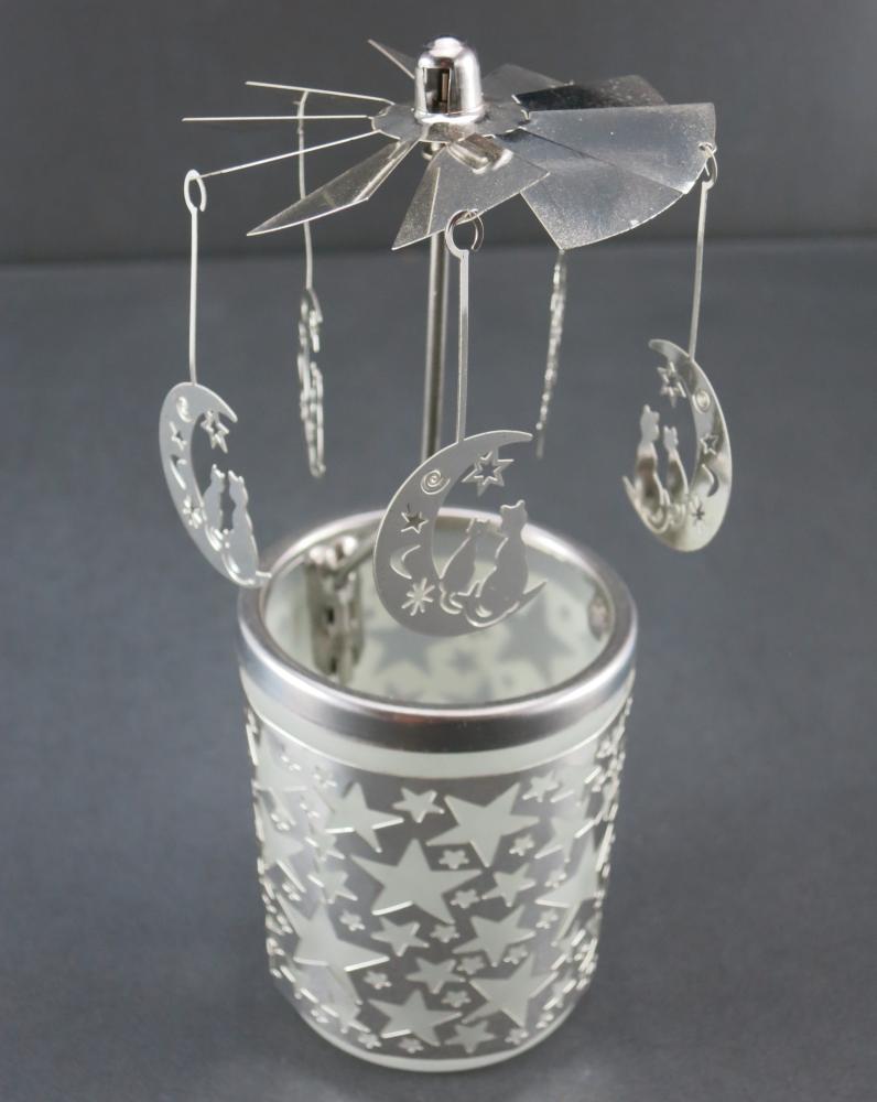 Glas Karussell Moon und Cat, Glas Karussell Windlicht