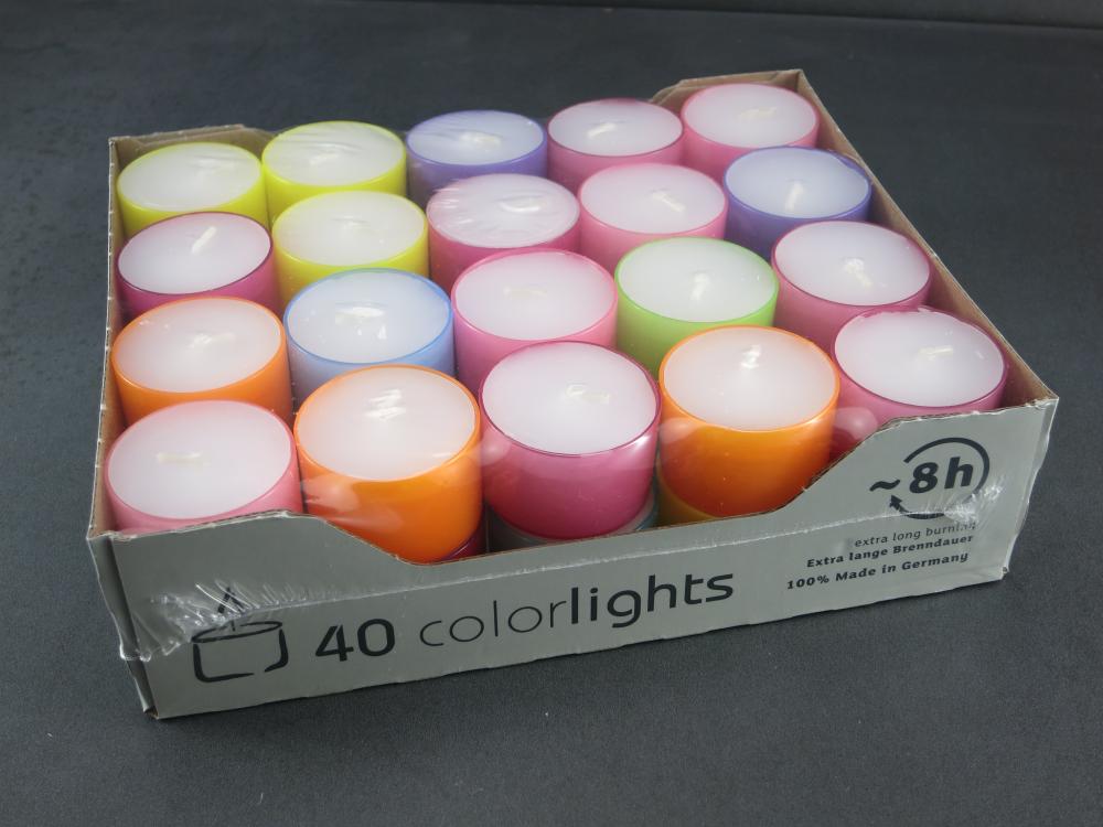 Teelichter Nightlights Colorlights Summer, Brennd. 8 Std., 40 Stück, Kerzen Wenzel
