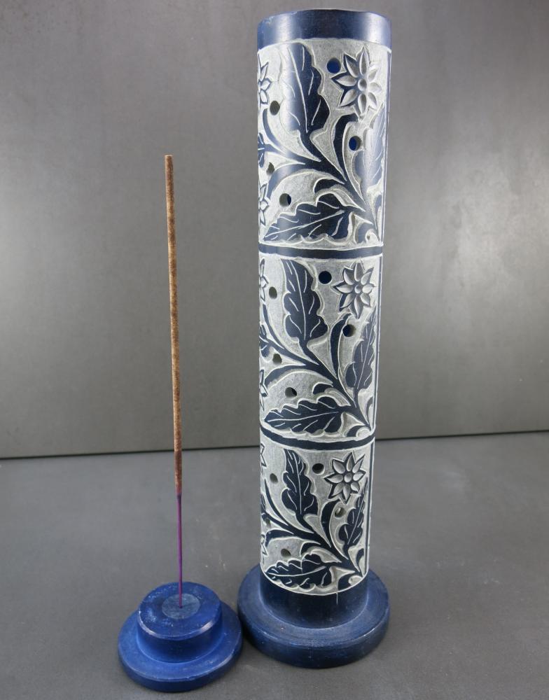 Räucherturm "Atasi" Speckstein, Farbe blau, Höhe ca. 28 cm