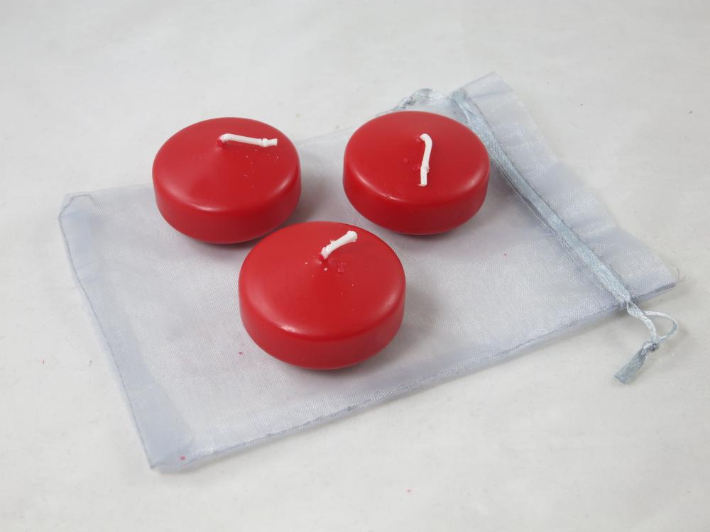 Schwimmkerze klein, 3 Stück im Set, rund 30/50 mm, Farbe rot, Kerzen Wenzel