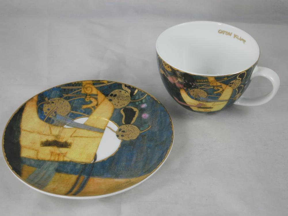 Tasse, Untertasse und Teelichthalter mit Teelicht im Set, DIE MUSIK, Gustav Klimt